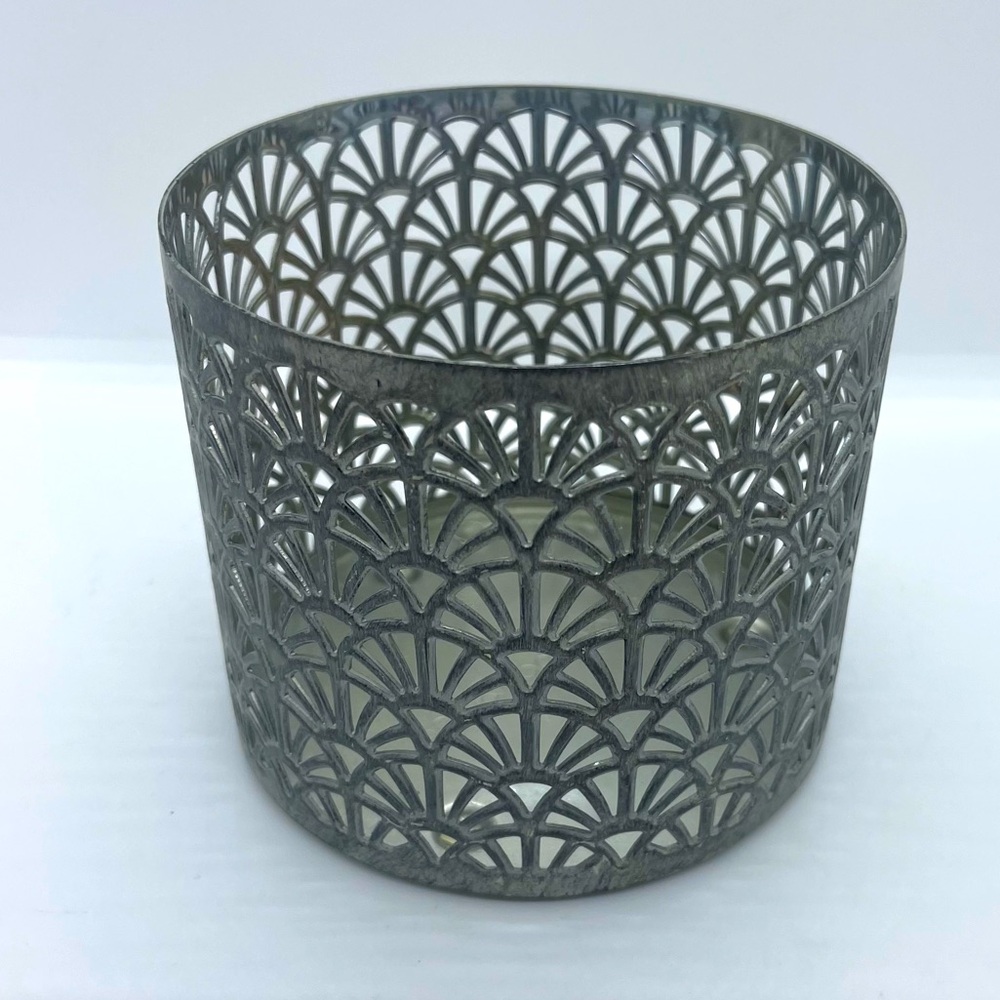 bath & body works silver Metal large 3 wick Candle holder Votive Cut Out